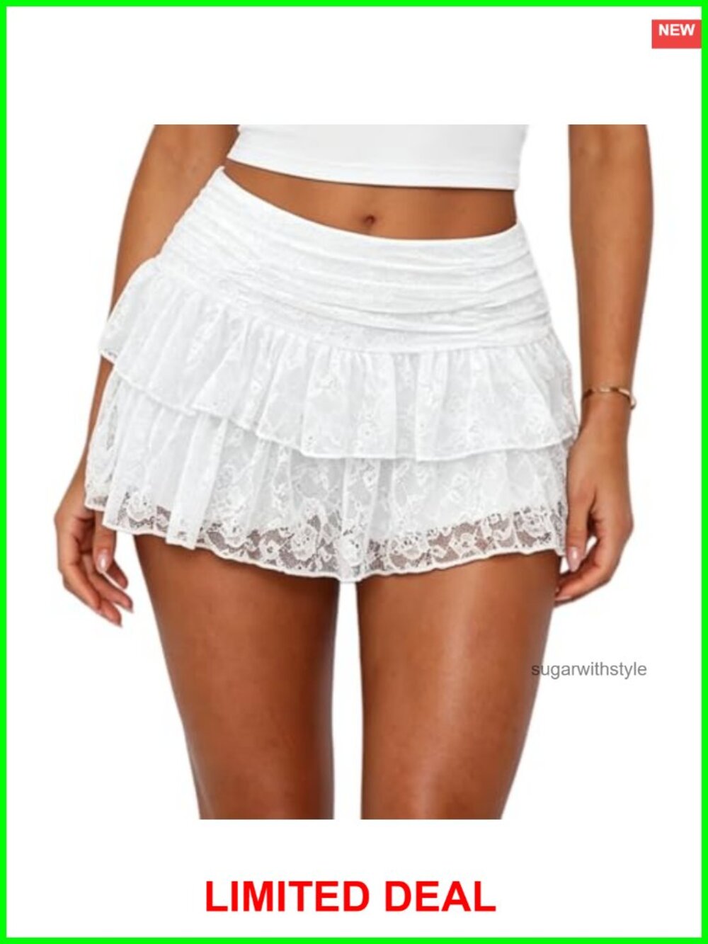 Lace Ruffle Mini Skirt with Shorts A Line Flowy Skort
